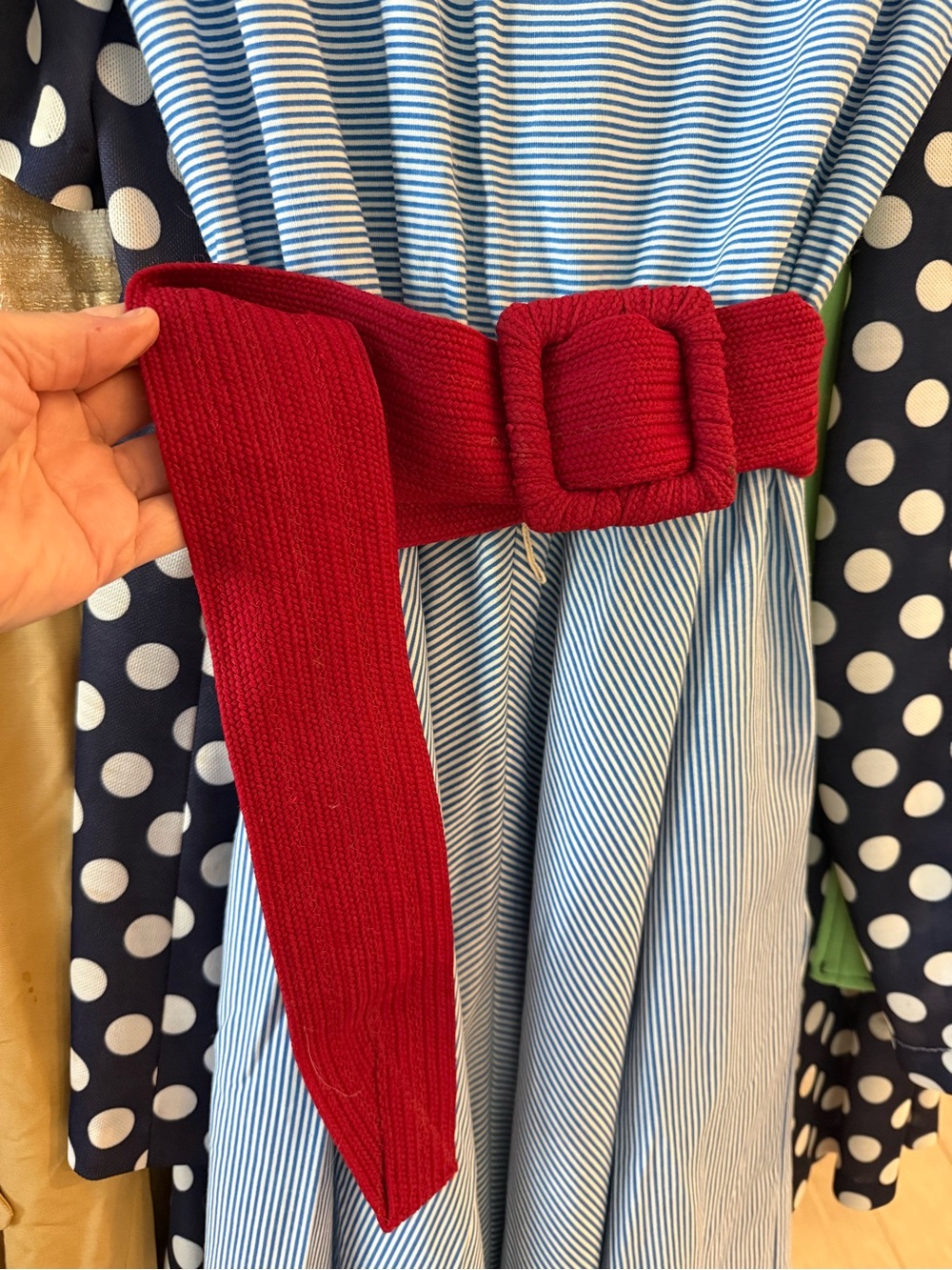 Vintage Red woven Knit Belt with Fabric Covered Buckle